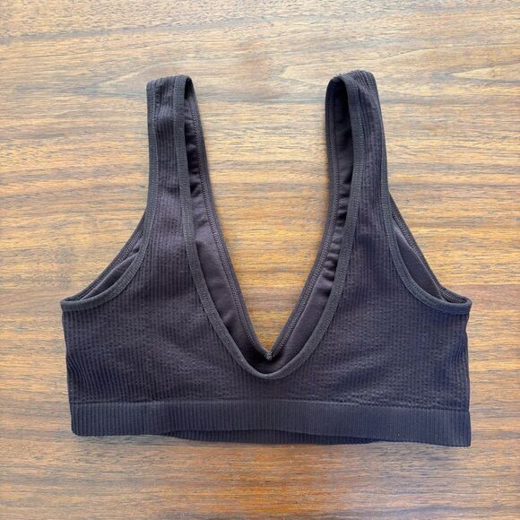 Danskin Intimates Brown Ribbed Seamless Wire Free Bralette Size M Unlined - Picture 2 of 4